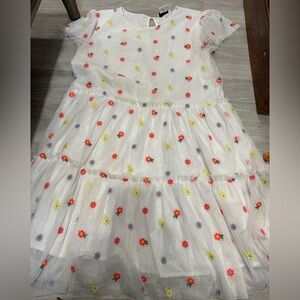 Stella McCartney White Tulle Dress with Red, Yellow and Purple Floral Embroidery